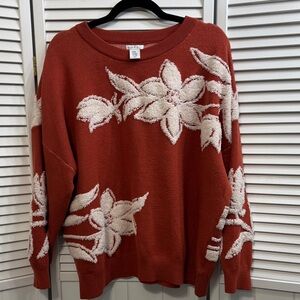 Nicole Miller Rust and White Floral Sweater